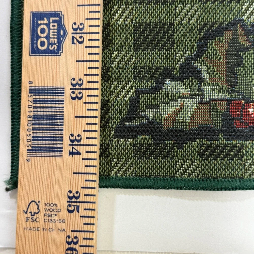 VTG American Weavers Santa Wall Hanging Decor Green Red Woven Tapestry 1998